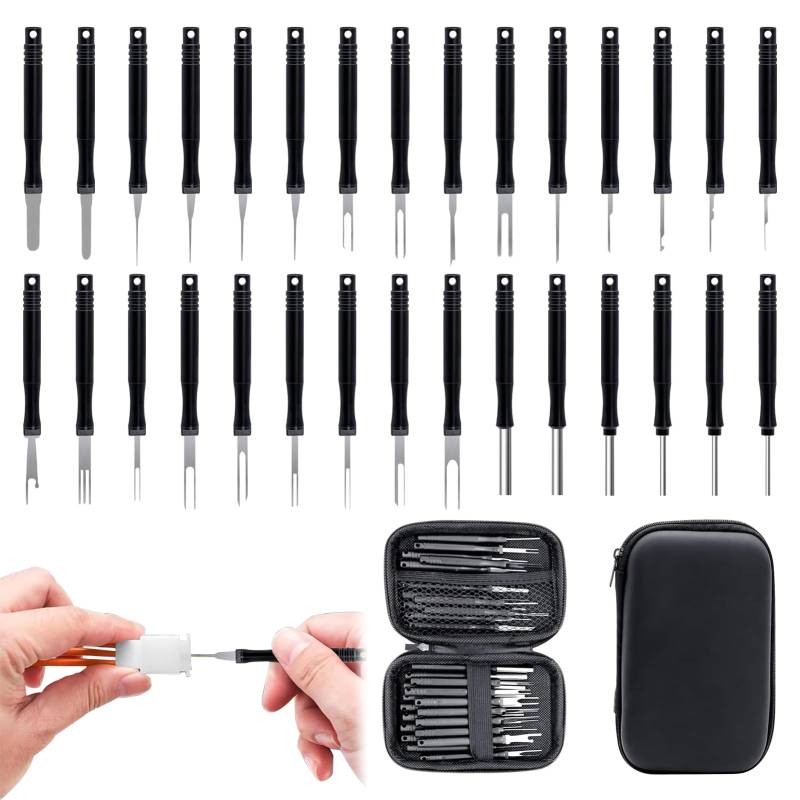 Loovisse Auspinnwerkzeug KFZ Set,30 Stück Terminal Entfernung Auspinwerkzeug,Terminal Removal Tool Kit,Entriegelungswerkzeug,Werkzeug Pin Auszieher Reparatur für Meisten Steckverbinder terminals von Loovisse