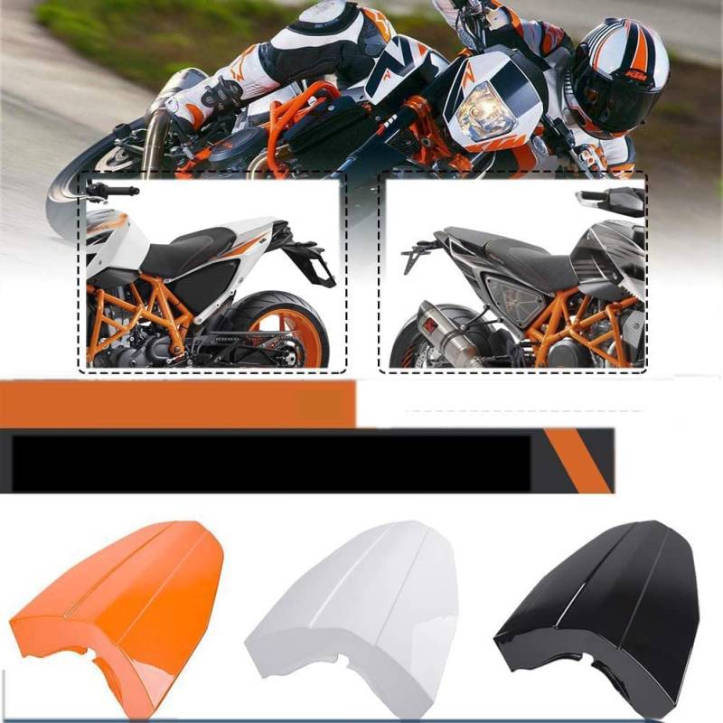 Lorababer Motorrad Heck Sozius Solositz Motorhaube Verkleidung Sitzbezug für Duke 690 2013 2014 2015 (Weiß) (Orange) von Lorababer