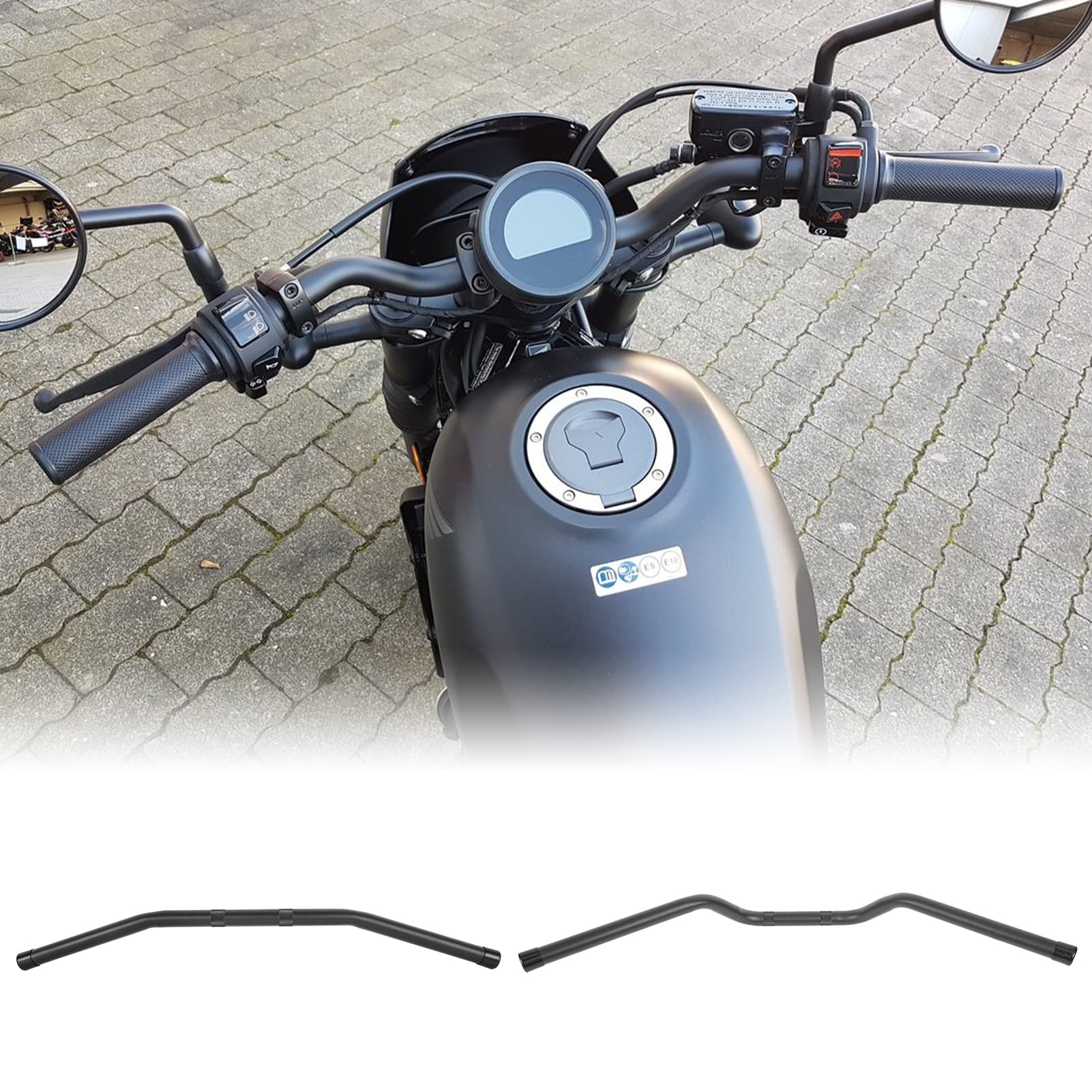 Lorababer Motorrad High Riser Aufhänger Schwarzer Lenker Kompatibel mit H-onda Rebel CMX 500 CMX500 2017-2023 2018 2019 2020 2021 2022 Drag Stil Bar Stahlgriff Bar (Stil 2) von Lorababer