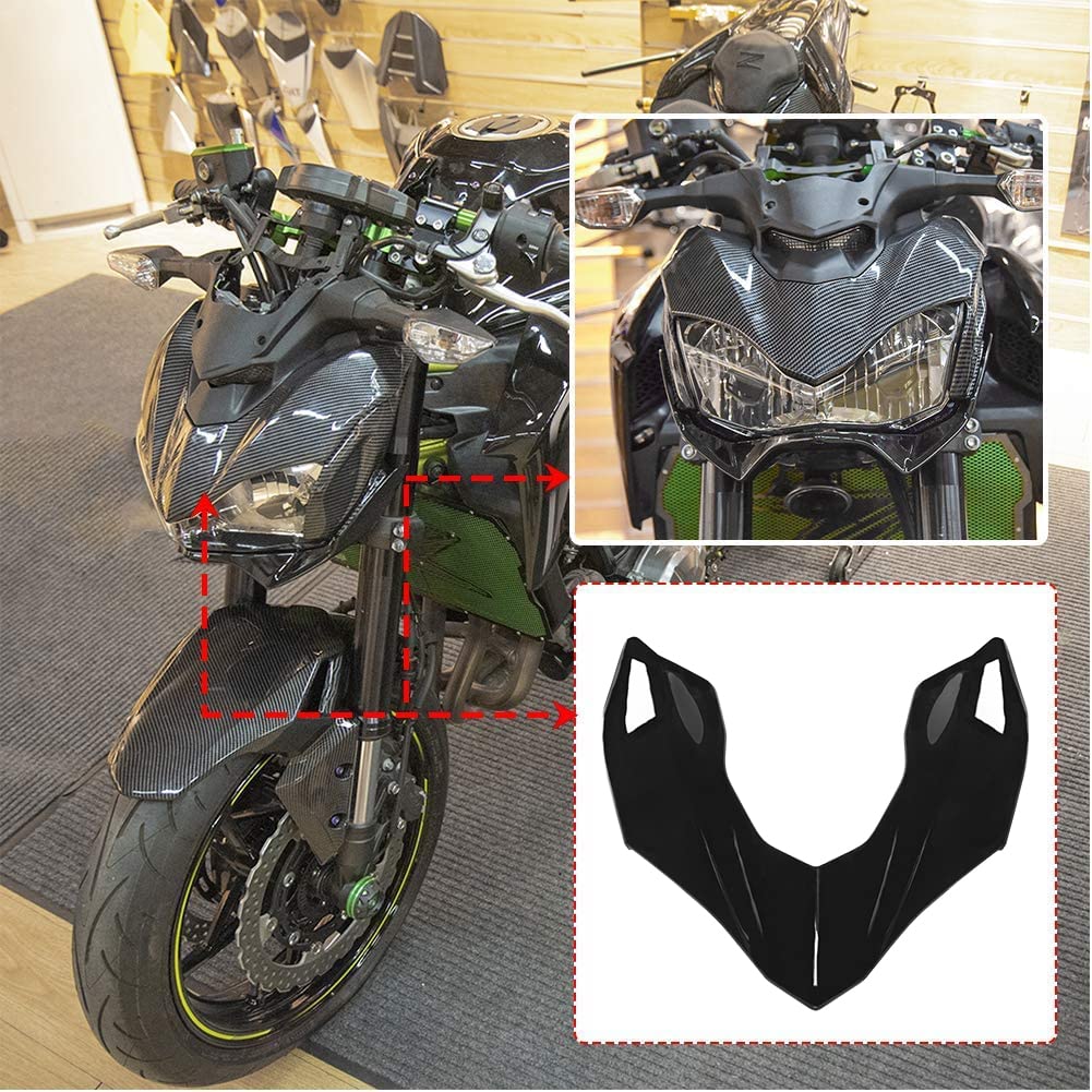 Motorrad Scheinwerferabdeckungen Oberer Scheinwerfer Schnabel Nasenverlängerung Haube Abdeckung kompatibel mit Z900 Z-900 2017 2018 2019 (Schwarz) von Lorababer