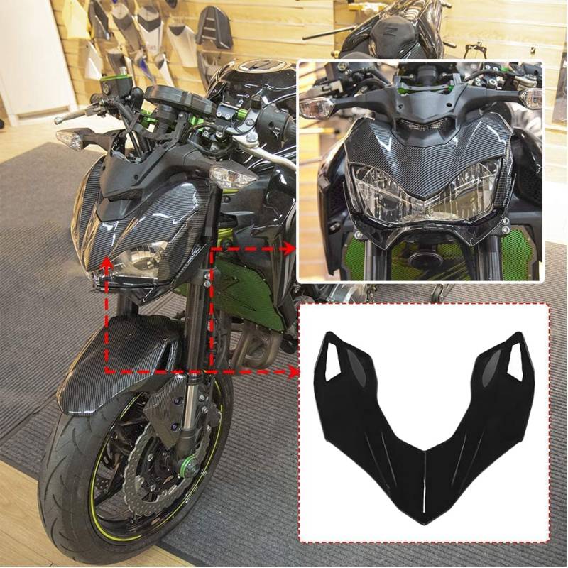 Motorrad Scheinwerferabdeckungen Oberer Scheinwerfer Schnabel Nasenverlängerung Haube Abdeckung kompatibel mit Z900 Z-900 2017 2018 2019 (Schwarz) von Lorababer