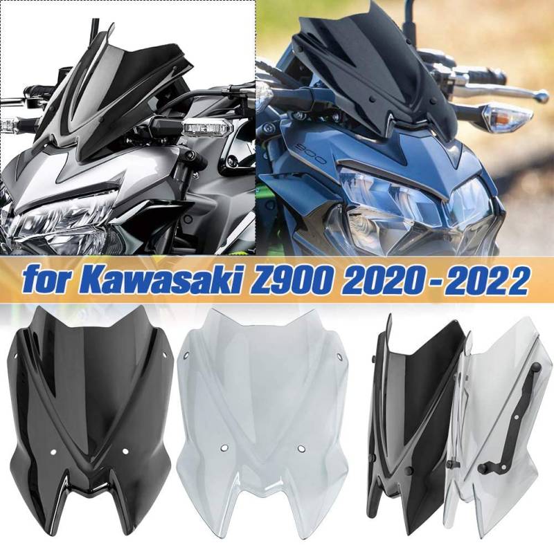 Lorababer Z900 Frontverkleidung Touring Windschutzscheibe Windschutzscheiben für Kawasaki Z 900 Zubehör 2020 2021 2022 Windabweiser Parabris Fliegensch (Rauch) von Lorababer