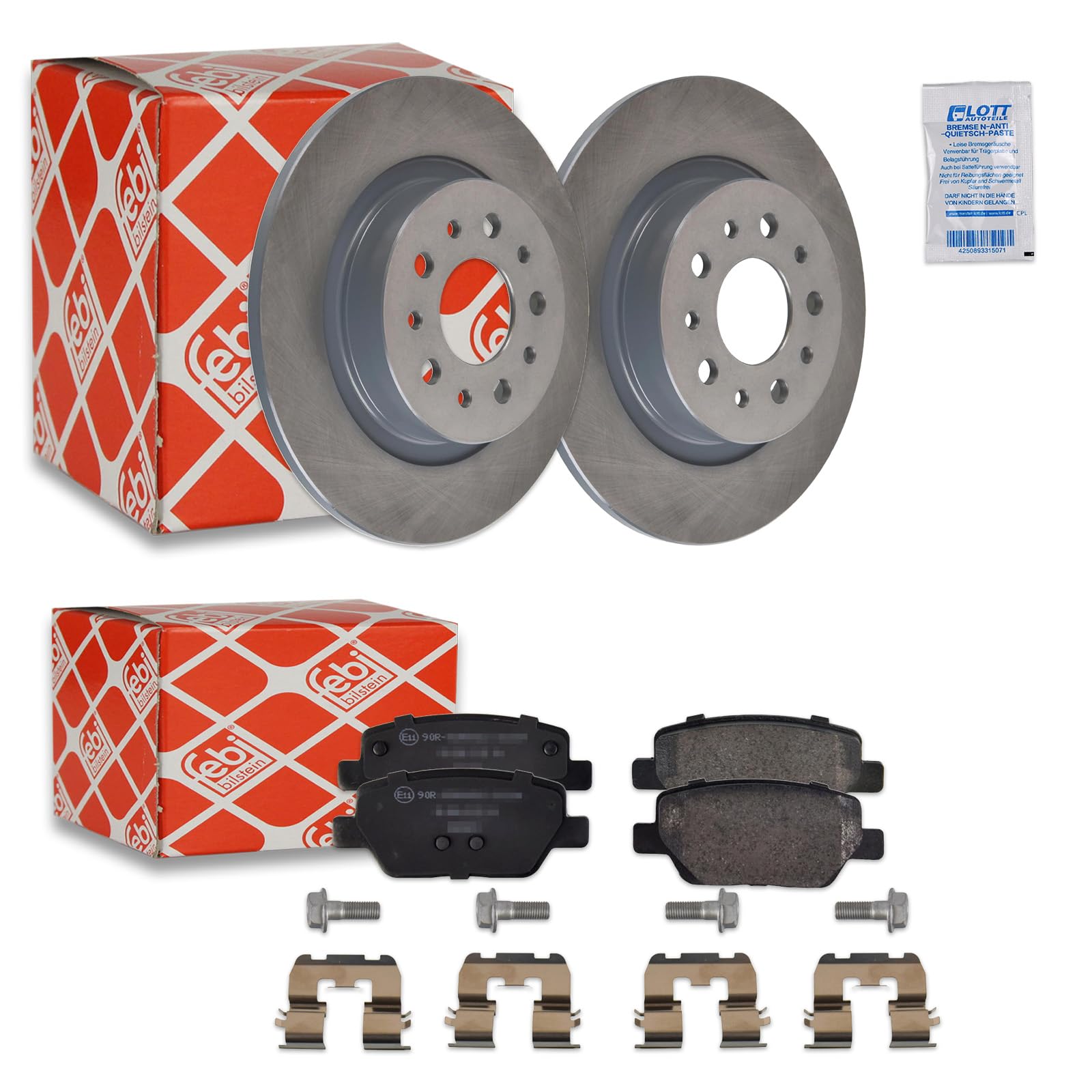 2x Bremsscheibe Ø264mm + Beläge Bremsbeläge hinten Set Hinterachse + Reiniger 2x Bremsscheibe Ø264mm + Beläge Bremsbeläge hinten Set Hinterachse + Reiniger von Lott-Autoteile