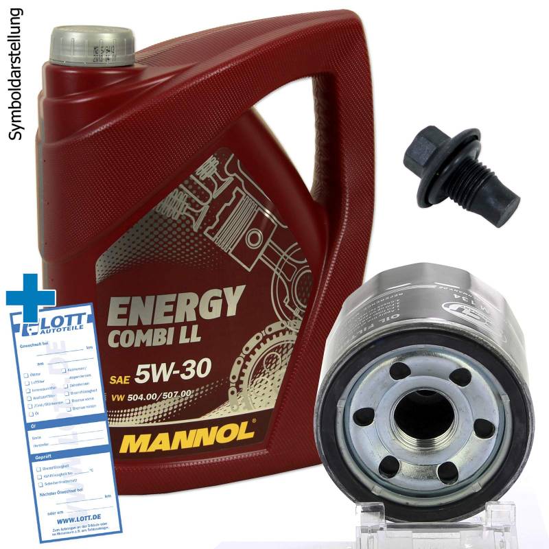 Ölwechsel Set Inspektion 5 Liter Mannol Energy Combi LL 5W-30 Motoröl + Ölfilter + Öl Ablassschraube Verschlussschraube von Lott-Autoteile