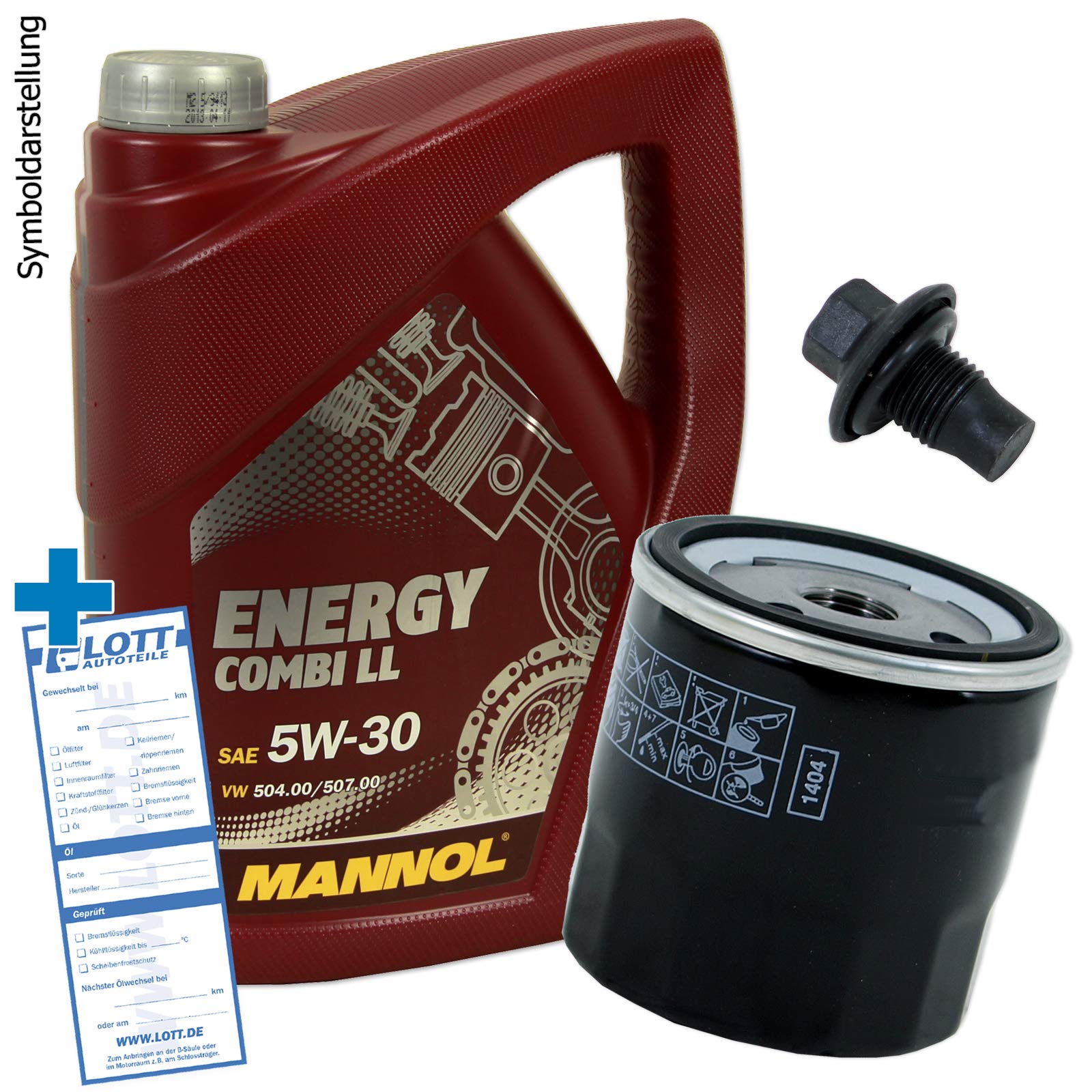 Ölwechsel Set Inspektion 5 Liter Mannol Energy Combi LL 5W-30 Motoröl + Ölfilter + Öl Ablassschraube Verschlussschraube von Lott-Autoteile