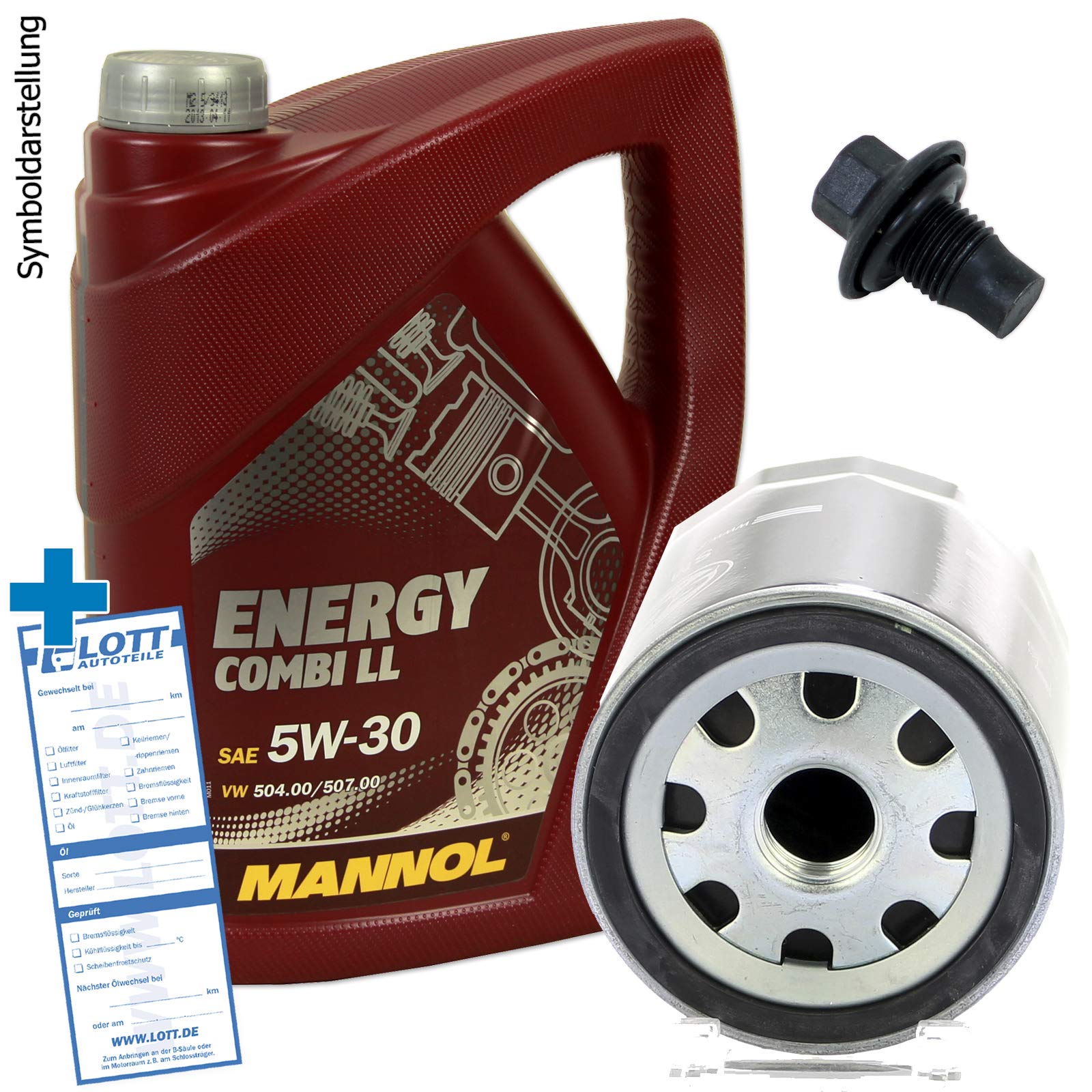 Ölwechsel Set Inspektion 5 Liter Mannol Energy Combi LL 5W-30 Motoröl + Ölfilter + Öl Ablassschraube Verschlussschraube von Lott-Autoteile