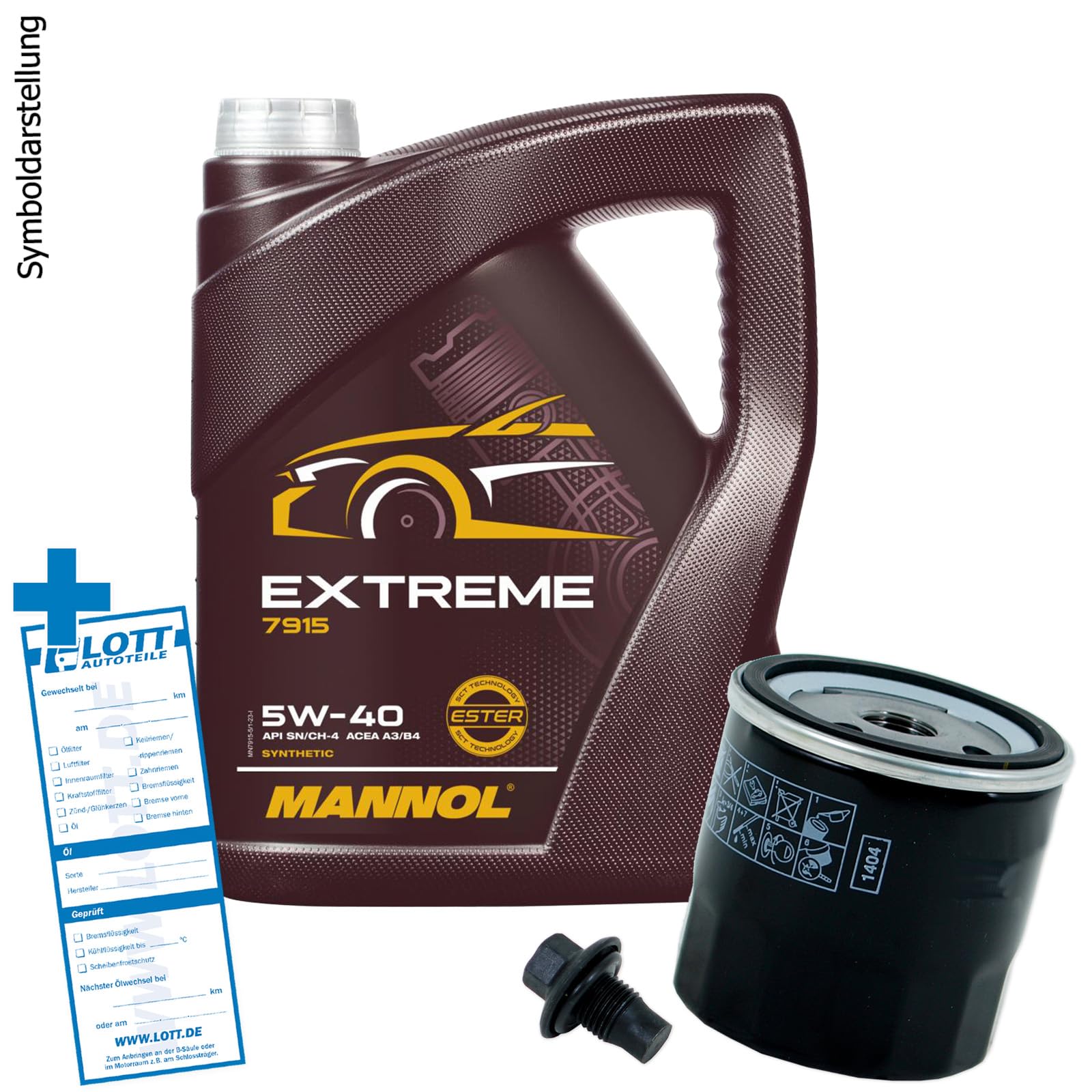 Ölwechsel Set Inspektion 5 Liter Mannol Extreme 5W-40 Öl Motoröl + Ölfilter + Öl Ablassschraube Verschlussschraube Ölwechsel Set Inspektion 5 Liter Mannol Extreme 5W-40 Öl Motoröl + Ölfilter + Öl Ablassschraube Verschlussschraube von Lott-Autoteile