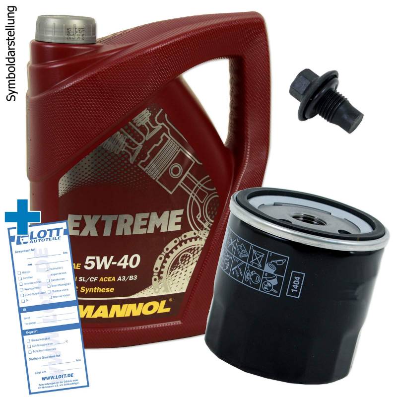 Ölwechsel Set Inspektion 5 Liter Mannol Extreme 5W-40 Öl Motoröl + Ölfilter + Öl Ablassschraube Verschlussschraube von Lott-Autoteile