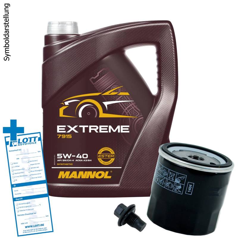 Ölwechsel Set Inspektion 5 Liter Mannol Extreme 5W-40 Öl Motoröl + Ölfilter + Öl Ablassschraube Verschlussschraube von Lott-Autoteile