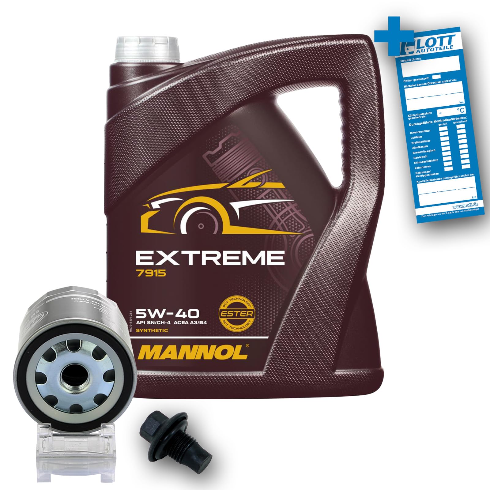 Ölwechsel Set Inspektion 5 Liter Motoröl Mannol Extreme 5W-40 Öl + Ölfilter + Verschlussschraube Öl Ablassschraube Ölwechsel Set Inspektion 5 Liter Motoröl Mannol Extreme 5W-40 Öl + Ölfilter + Verschlussschraube Öl Ablassschraube von Lott-Autoteile