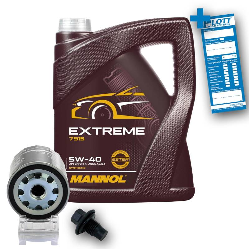 Ölwechsel Set Inspektion 5 Liter Motoröl Mannol Extreme 5W-40 Öl + Ölfilter + Verschlussschraube Öl Ablassschraube von Lott-Autoteile