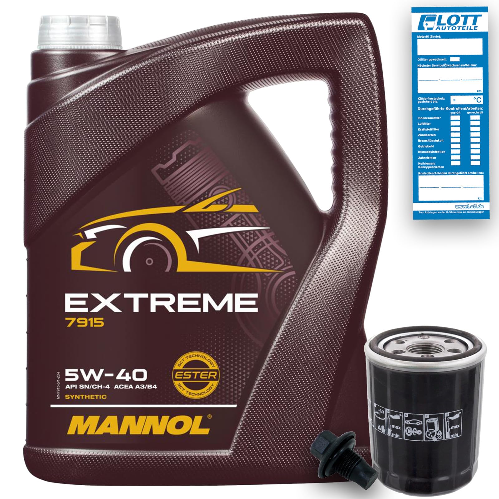 Ölwechsel Set Inspektion 5 Liter Motoröl Mannol Extreme 5W-40 Öl + Ölfilter + Verschlussschraube Öl Ablassschraube Ölwechsel Set Inspektion 5 Liter Motoröl Mannol Extreme 5W-40 Öl + Ölfilter + Verschlussschraube Öl Ablassschraube von Lott-Autoteile