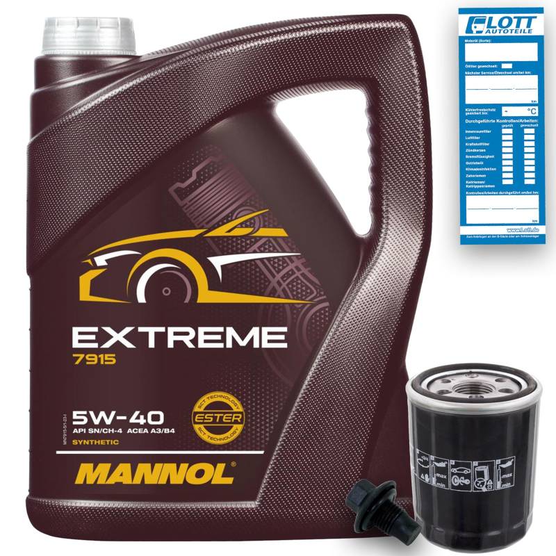 Ölwechsel Set Inspektion 5 Liter Motoröl Mannol Extreme 5W-40 Öl + Ölfilter + Verschlussschraube Öl Ablassschraube von Lott-Autoteile