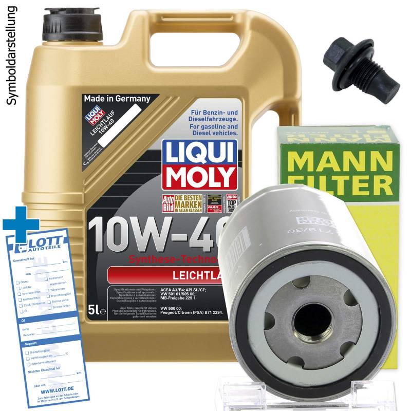 Ölwechsel Set Inspektion 5L 10W-40 Öl Motoröl Liqui Moly Leichtlauf + MANN Ölfilter + Öl Ablassschraube Verschlussschraube von Lott-Autoteile