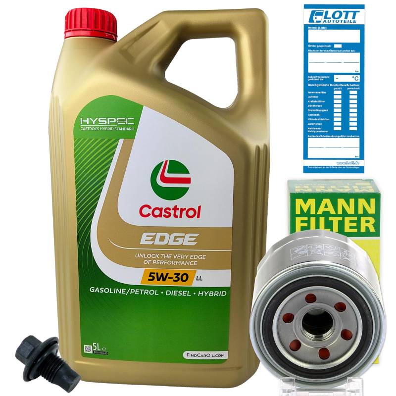 Ölwechsel Set Inspektion 5L Castrol Edge Titanium FST LL 5W-30 Öl Motoröl + MANN Ölfilter + Öl Ablassschraube Verschlussschraube von Lott-Autoteile
