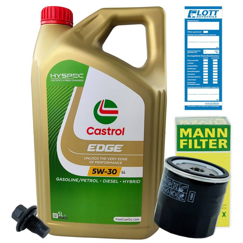Ölwechsel Set Inspektion 5L Castrol Edge Titanium FST LL 5W-30 Öl Motoröl + MANN Ölfilter + Öl Ablassschraube Verschlussschraube von Lott-Autoteile