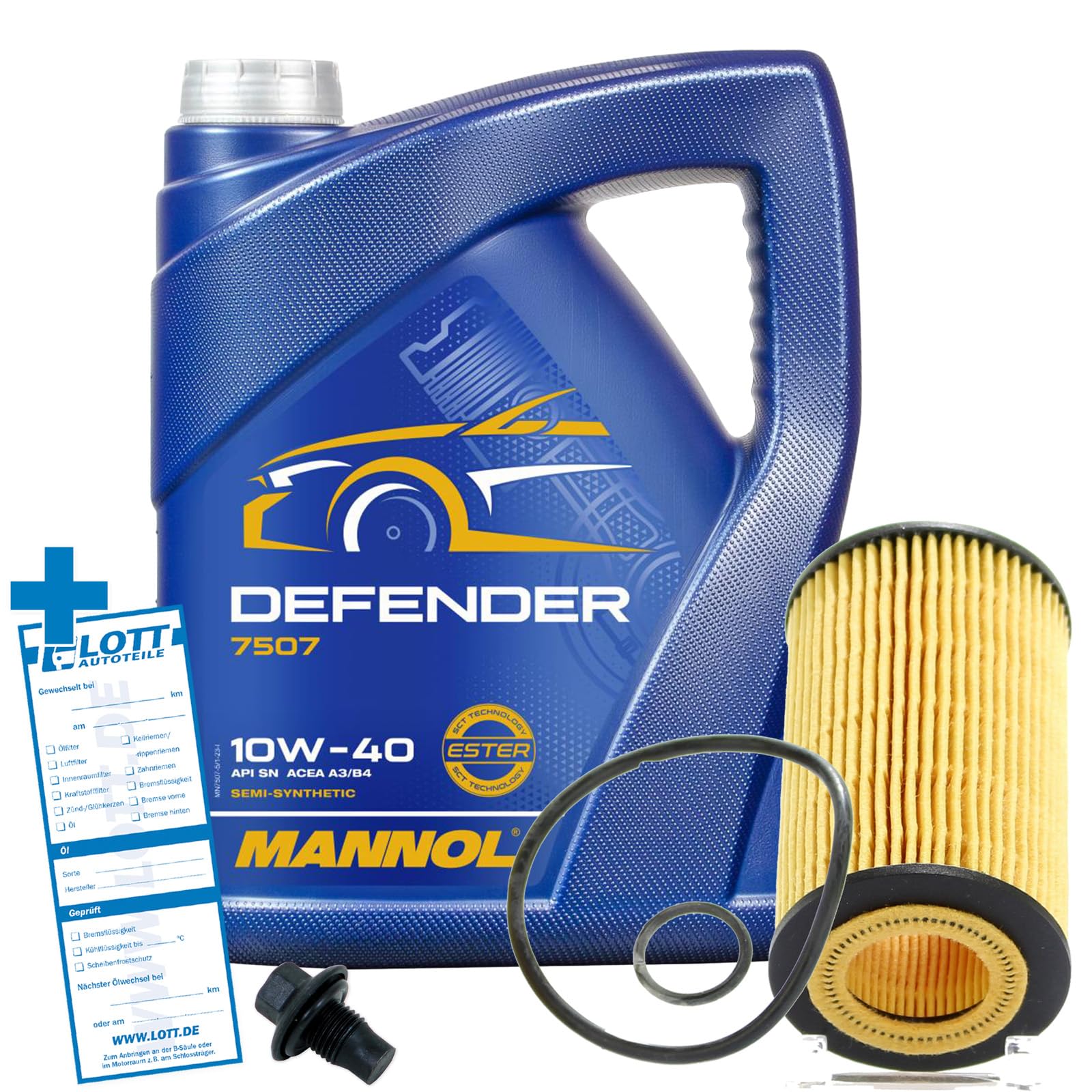 Ölwechsel Set Inspektion 5L Liter Mannol Defender 10W-40 Öl Motoröl + Ölfilter + Öl Ablassschraube Verschlussschraube Ölwechsel Set Inspektion 5L Liter Mannol Defender 10W-40 Öl Motoröl + Ölfilter + Öl Ablassschraube Verschlussschraube von Lott-Autoteile