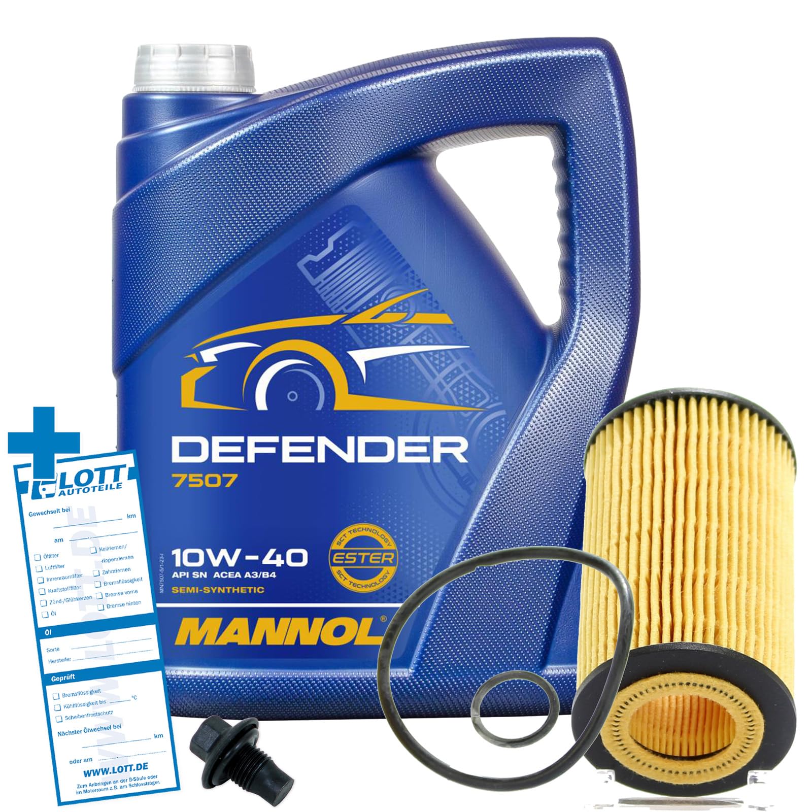 Ölwechsel Set Inspektion 5L Liter Mannol Defender 10W-40 Öl Motoröl + Ölfilter + Öl Ablassschraube Verschlussschraube von Lott-Autoteile