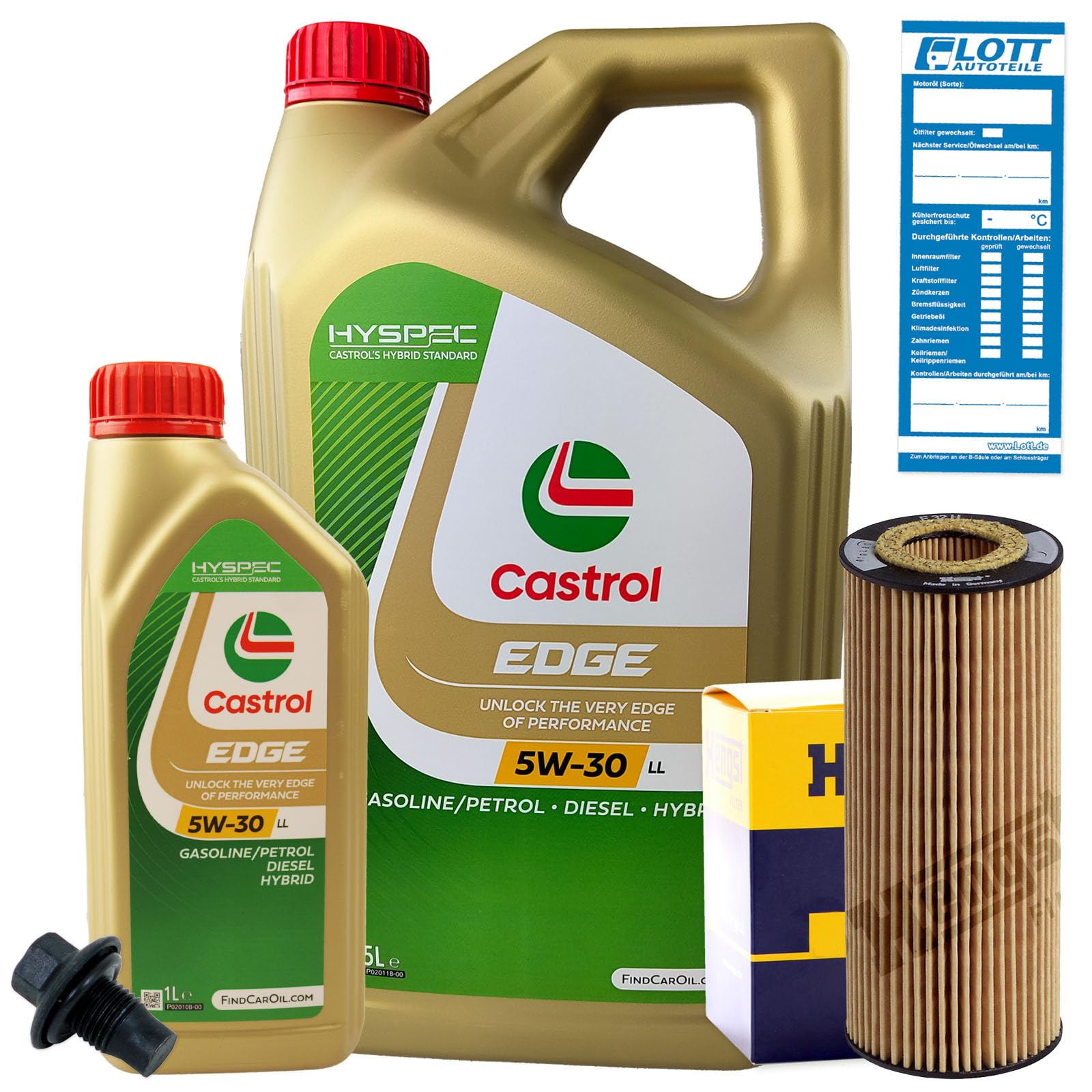 Ölwechsel Set Inspektion 6L Castrol Edge Titanium FST LL 5W-30 Öl Motoröl + HENGST Ölfilter + Öl Ablassschraube Verschlussschraube Ölwechsel Set Inspektion 6L Castrol Edge Titanium FST LL 5W-30 Öl Motoröl + HENGST Ölfilter + Öl Ablassschraube Verschlussschraube von Lott-Autoteile