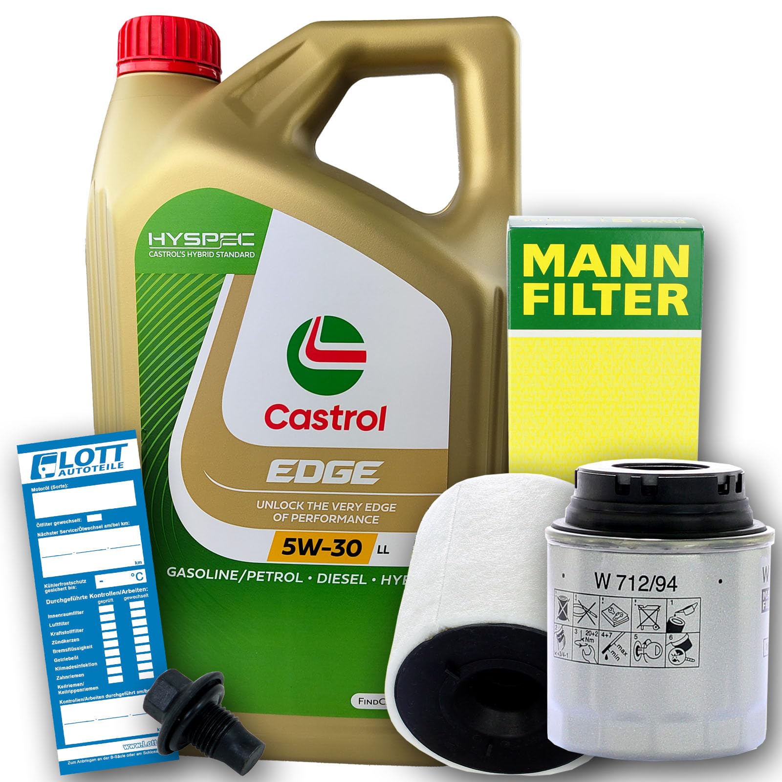 Ölwechsel Set Inspektion Servicekit 5L Castrol Edge Titanium FST LL 5W-30 Motoröl + MANN Ölfilter + MANN Luftfilter + Öl Ablassschraube Verschlussschraube Ölwechsel Set Inspektion Servicekit 5L Castrol Edge Titanium FST LL 5W-30 Motoröl + MANN Ölfilter + MANN Luftfilter + Öl Ablassschraube Verschlussschraube von Lott-Autoteile