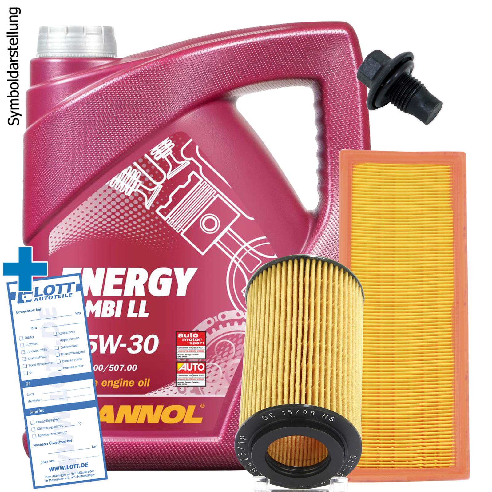 Ölwechsel Set Inspektion Servicekit 5L Mannol Energy Combi LL 5W-30 Motoröl + Ölfilter + Luftfilter + Öl Ablassschraube Verschlussschraube von Lott-Autoteile