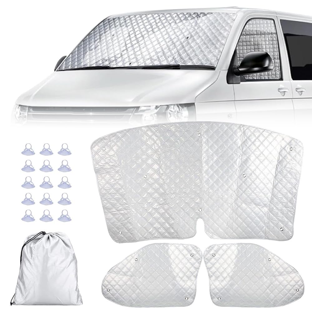 Lotvic Sonnenschutz Auto Frontscheibe, 3 Stück Thermomatte Fahrerhaus, Sonnenschutz Auto Frontscheibe Kompatibel mit VW T5 T6, Frontscheiben Sonnenschutz, 100% Verdunkelnd, Blockiert UV Strahlen Lotvic Sonnenschutz Auto Frontscheibe, 3 Stück Thermomatte Fahrerhaus, Sonnenschutz Auto Frontscheibe Kompatibel mit VW T5 T6, Frontscheiben Sonnenschutz, 100% Verdunkelnd, Blockiert UV Strahlen von Lotvic