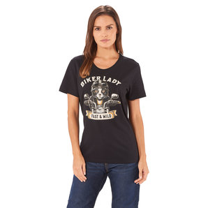 Biker Cat Damen T-Shirt Schwarz Rahmenlos von Rahmenlos