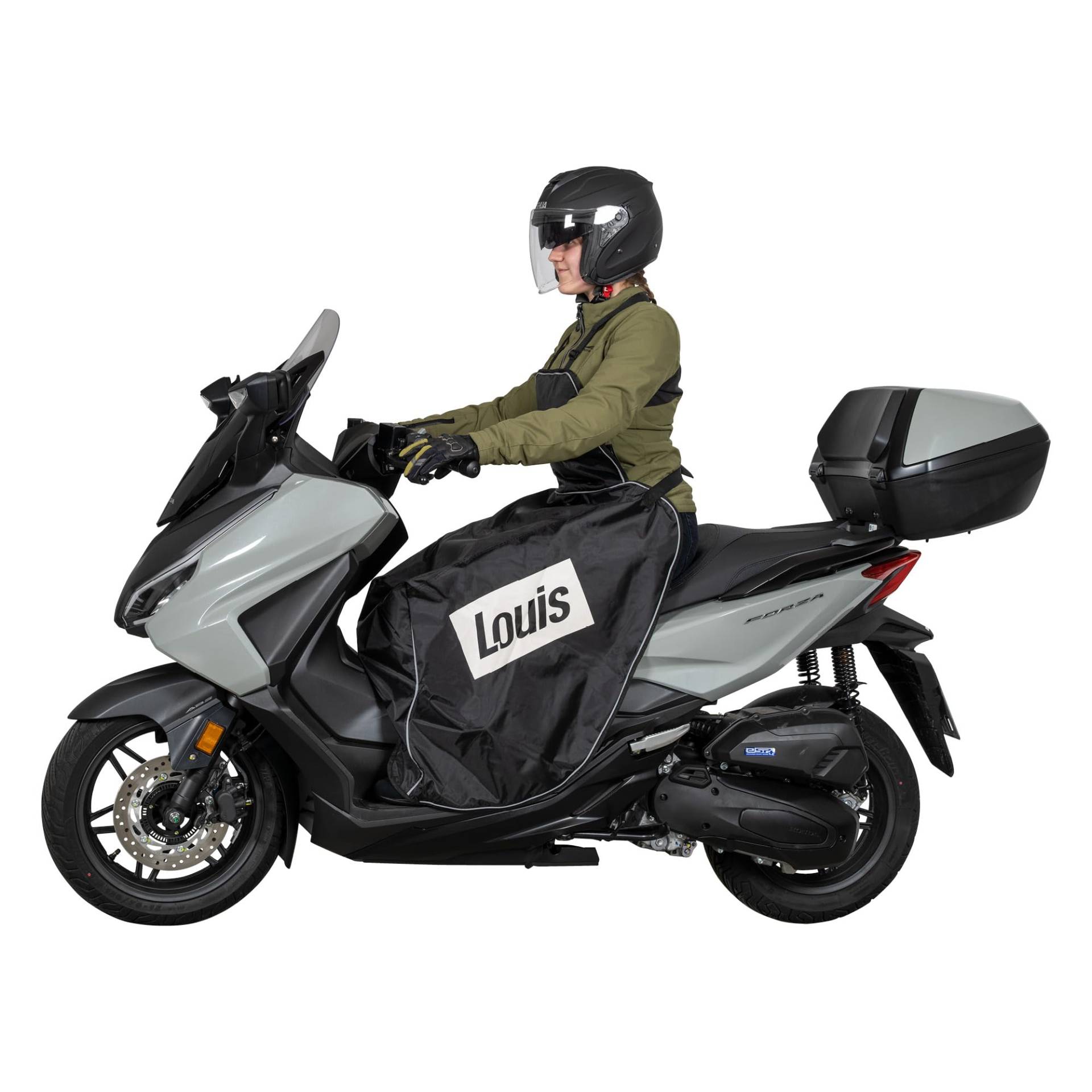 Louis Wetterschutz Evo Universal, Beinschutz Roller/Abdeckplane für Motoroller, Bis 60 km/h, Roller Abdeckung Wasserdicht, Dick Gefüttert, Refklektierendes Logo, Nacken- & Bauchgurt von Louis