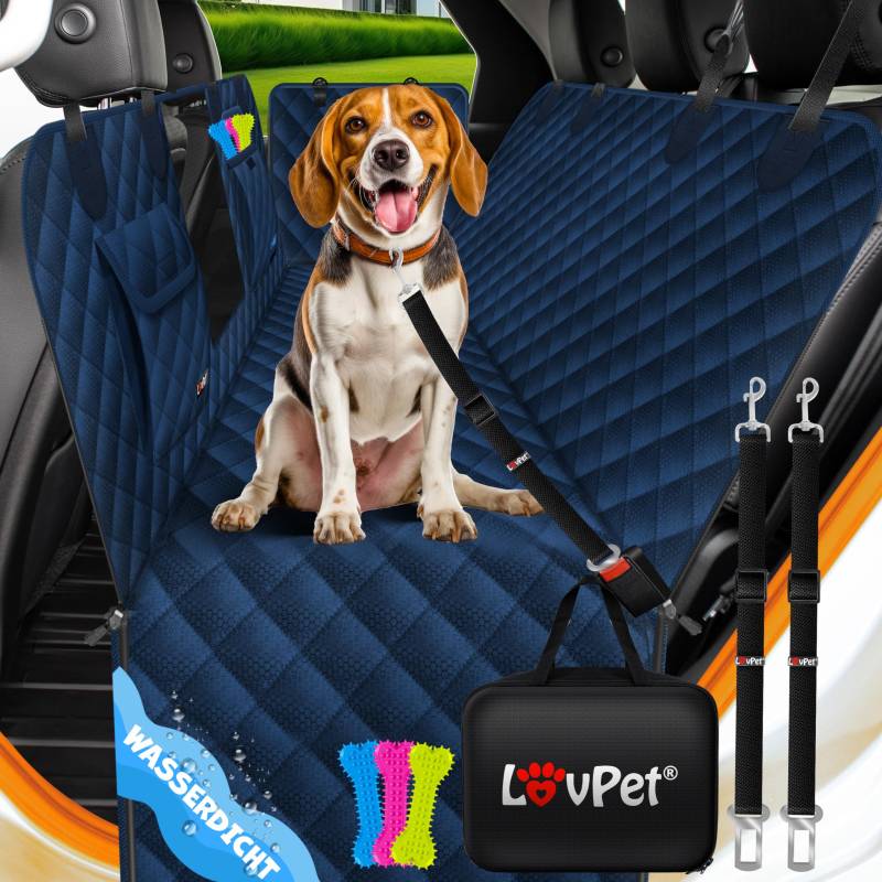Lovpet® 2in1 Hundedecke für Auto Rückbank & Kofferraum mit Seitenschutz und Sichtfenster Kofferraumschutz - Wasserabweisende Hunde Autoschondecke Universal Autodecke Rücksitz Inkl. Zubehör, Navyblau von Lovpet