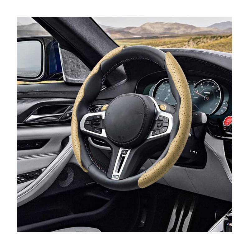 LoyaForba Auto Lenkradbezug, Universal 15 Zoll Leder Segmentiert Auto Lenkradschutz, Anti-Rutsch und Weich Atmungsaktiv Auto Innenausstattung Zubehör für die meisten Fahrzeuge, SUV, LKW (Beige) von LoyaForba