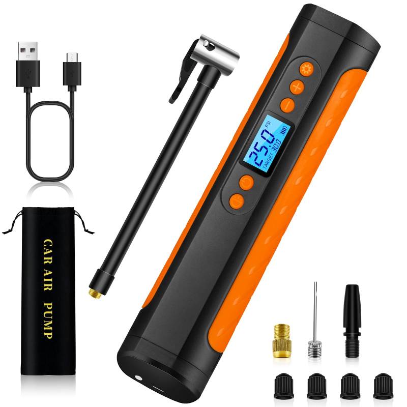 LoyalaEU Tragbarer Luftkompressor 150PSI Elektrische Kompressor 6000mAh Luftpumpe Fahrradpumpe Elektrisch mit LED-Licht für Auto Motorrad Basketball E-Bike Ball（Orange） von LoyalaEU