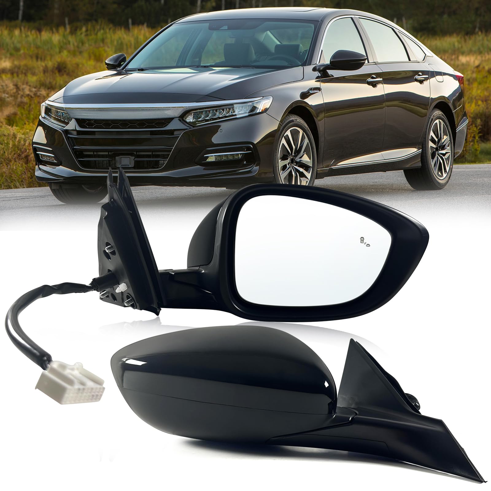 Lqito Seitenspiegel für die linke Fahrerseite für Honda Accord LX, Sport 2018-2021 | Leistung | beheizt, blinder Winkel | Blinksignal passend zu schwarzer Farbe ersetzt HO1320329 76258TVAA22 (7-polig) von Lqito