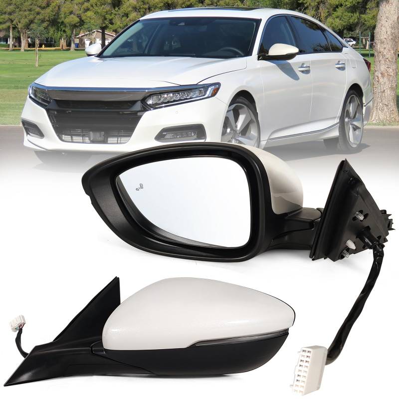 Lqito Spiegel für die linke Fahrerseite, passend für Honda Accord 2018–2021, mit elektrischem Glas, Heizung, Toter-Winkel-Erkennung, Blinker und manuellem Zusammenklappen auf Platinum White Pearl von Lqito