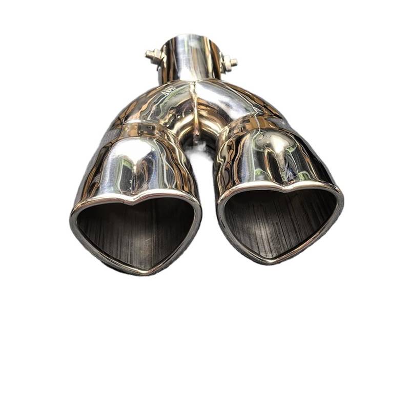 Auto Endrohre Herzförmiges Auto-Auspuffendrohr, Universelles Schalldämpfer-Endrohr, Doppelrohr-Einlass, 60 Mm Auspuffendrohr(Silver curved) von Lspbfkq