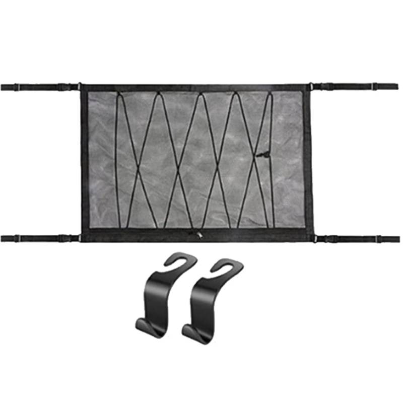 Lsydgn Gepäcknetz Auto Dachhimmel,Doppelschicht dachnetz innen Decke 80 * 55cm,Gepäcknetz Wohnmobil Universal Dach Autonetz Organizer Netz für Vier Dach Armlehnen, SUV,dachnetz mit 2 -Haken von Lsydgn