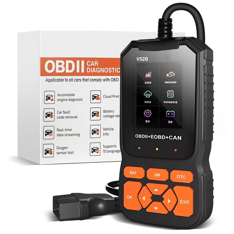 LuLuanping OBD2 Diagnosegerät, OBD2 Scanner Codeleser, Motor Fehlercodeleser, Auto Auslesegerät, IPS Farbbildschirm, 10 Sprachen, Spannungserkennung und -überwachung, Integrierte 35901 Fehlercodes von LuLuanping