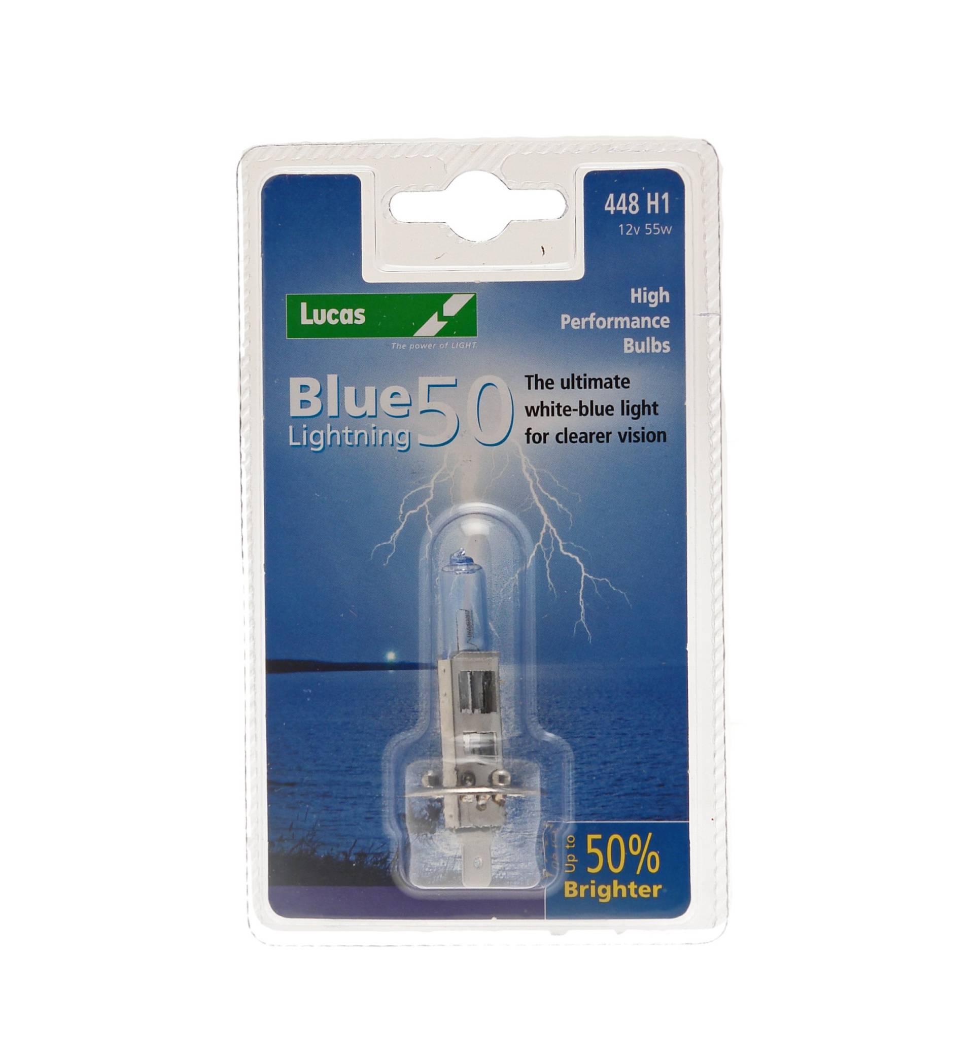 Lucas LLX448BL50 Blue Lightning 50 Glühlampe, H1, weiß-blaues Licht, 1 Stück von Lucas Lighting