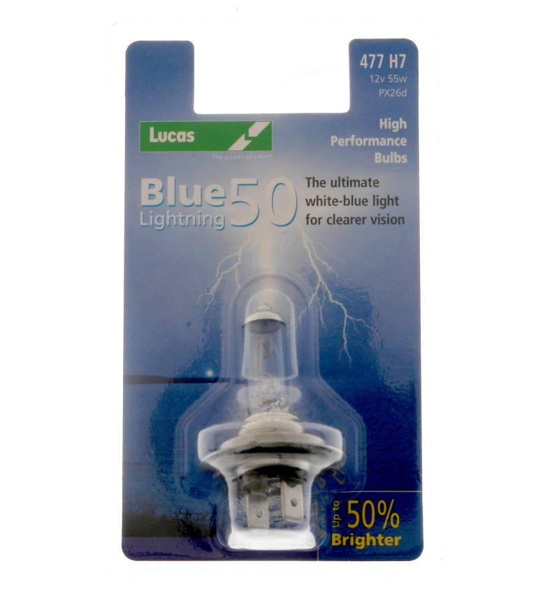 Lucas LLX448BL50 Blue Lightning 50 Glühlampe, H7, weiß-blaues Licht, 1 Stück von Lucas Lighting