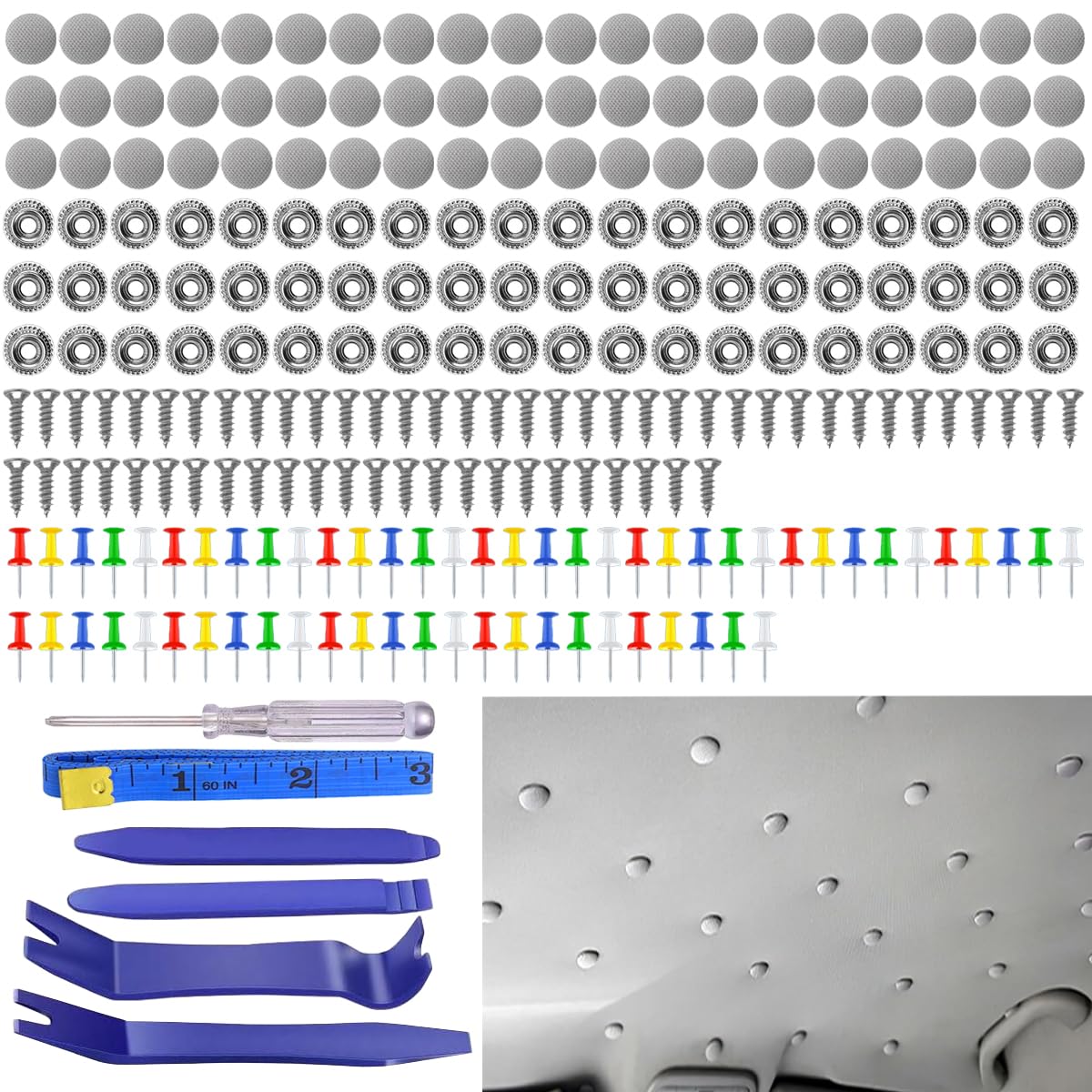 Lucktao 126pcs Auto Dachhimmel Reparatur Set,KFZ Reparatur Nieten Set,Universal Autohimmel Reparatur Set,Auto Dachhimmel Reparatur Knopf,Auto Himmel Reparieren,mit Stecknadeln,Schraubendreher, Maßband Lucktao 126pcs Auto Dachhimmel Reparatur Set,KFZ Reparatur Nieten Set,Universal Autohimmel Reparatur Set,Auto Dachhimmel Reparatur Knopf,Auto Himmel Reparieren,mit Stecknadeln,Schraubendreher, Maßband von Lucktao