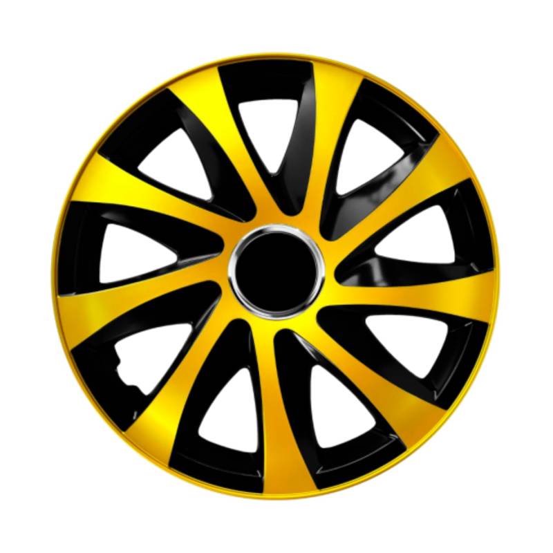 Luckyberg Radkappen 14 Zoll Drift | Zierkappen in vielen Farben, Radzierblenden 4er-Set für die meisten Automarken und Stahlfelgen. Felgenabdeckung für Autofelgen. (14" - Gold/SCHWARZ) von Luckyberg