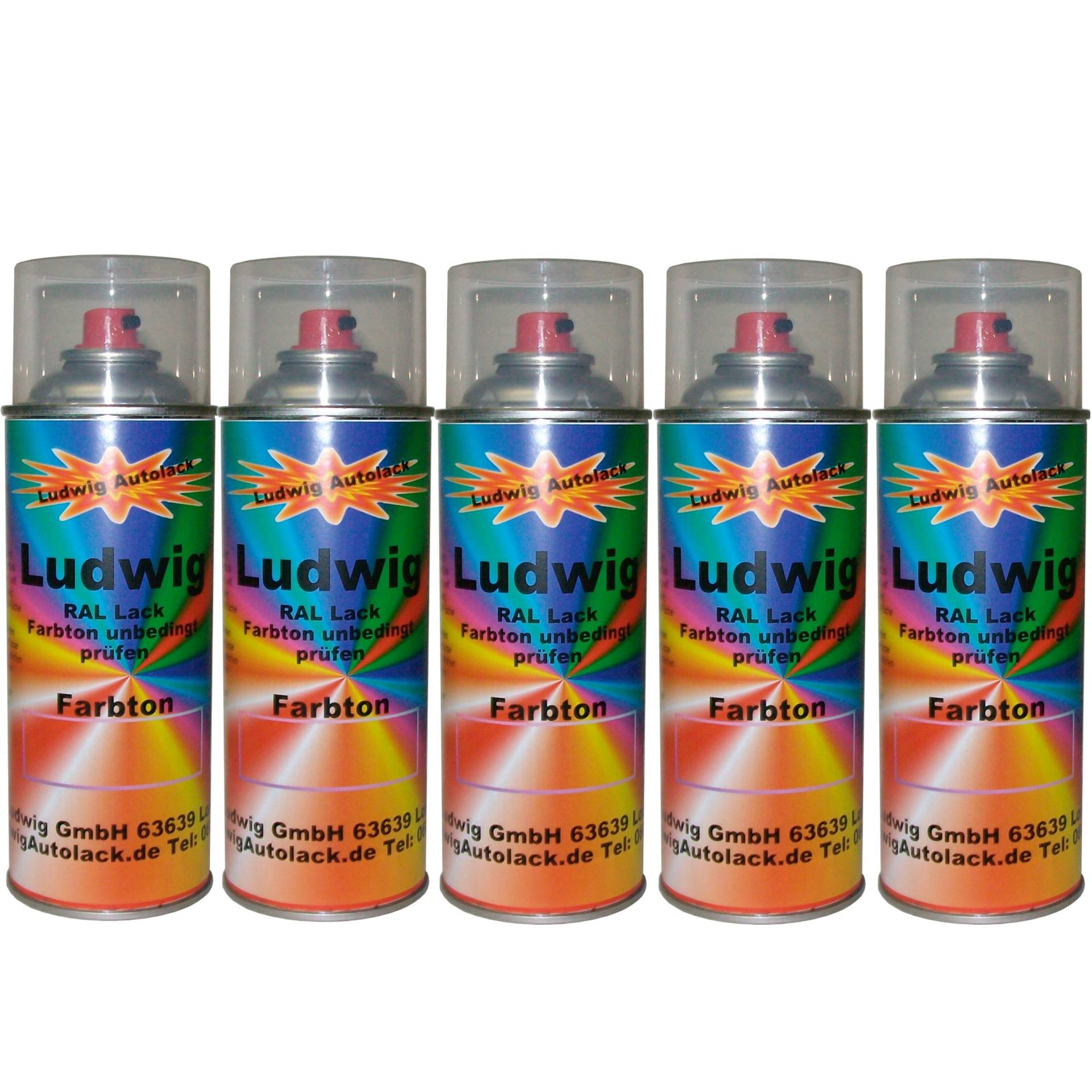 Ludwiglacke 5 Spraydosen 400ml Autolack glänzend RAL 2011 Tieforange von Ludwiglacke