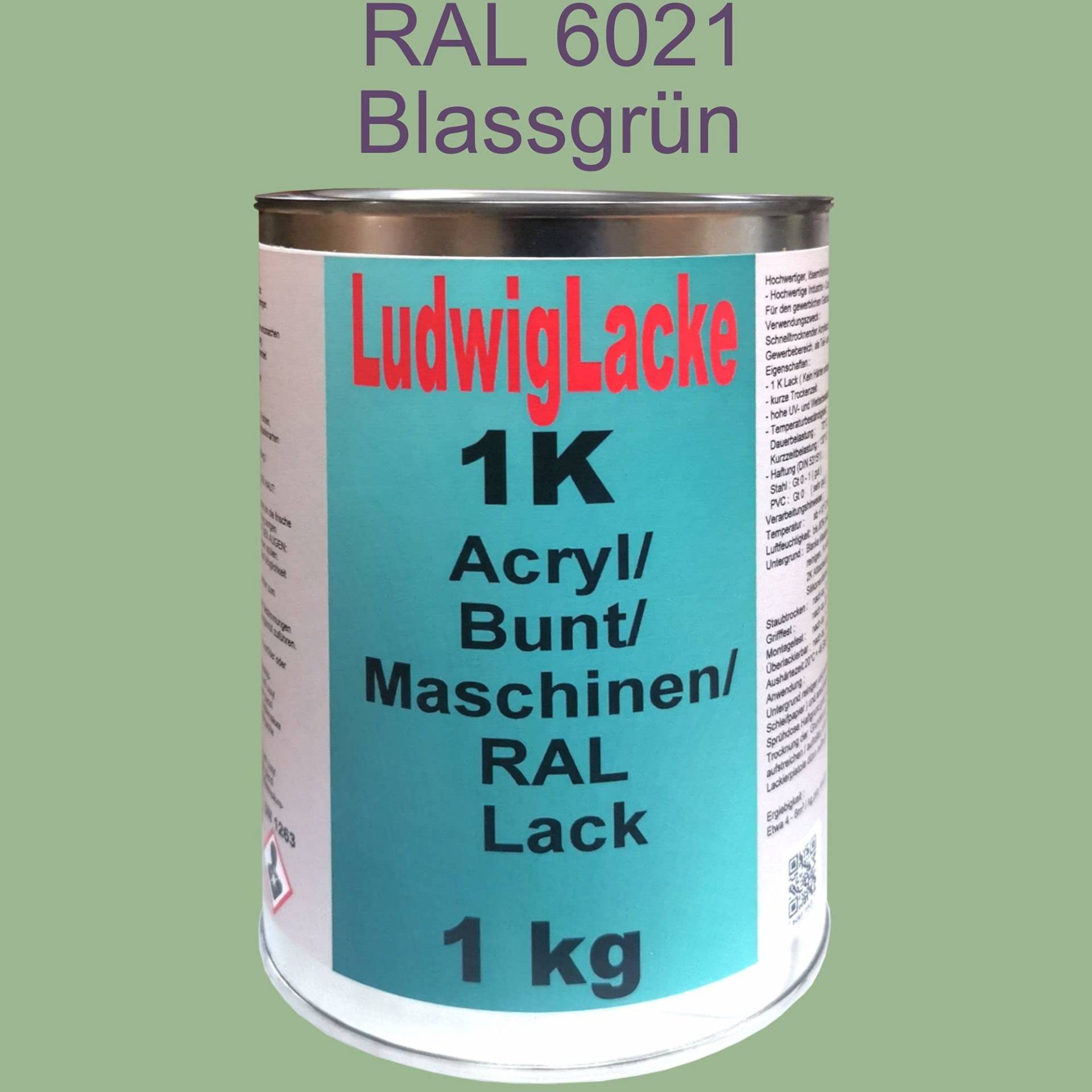 1K Maschinenlack 1kg RAL 6021 Blassgrün Lack glänzend Ludwiglacke von Ludwiglacke