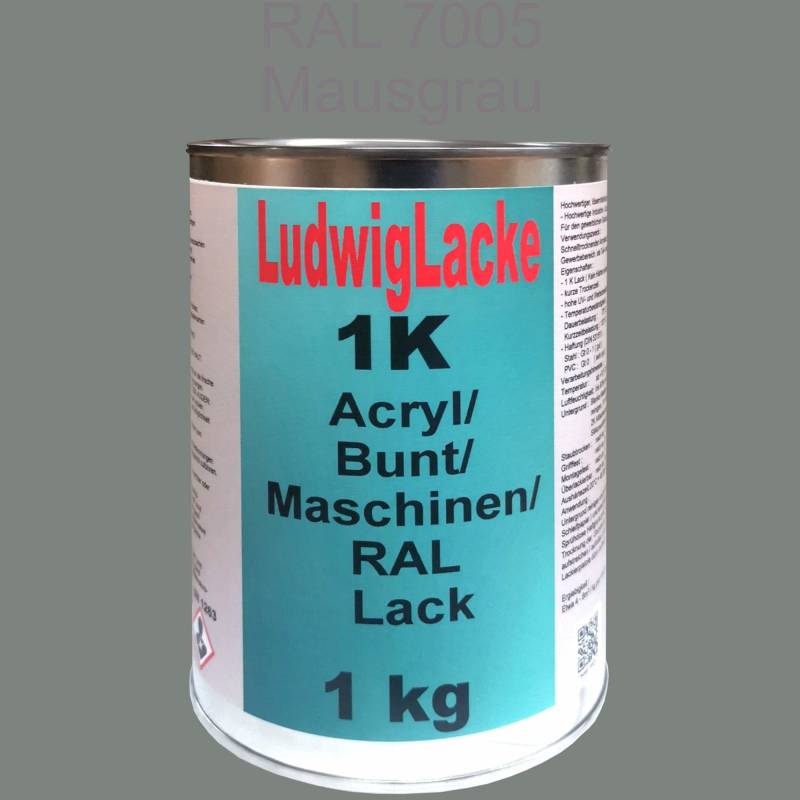 1K Maschinenlack 1kg RAL 7005 Mausgrau Lack glänzend Ludwiglacke von Ludwiglacke