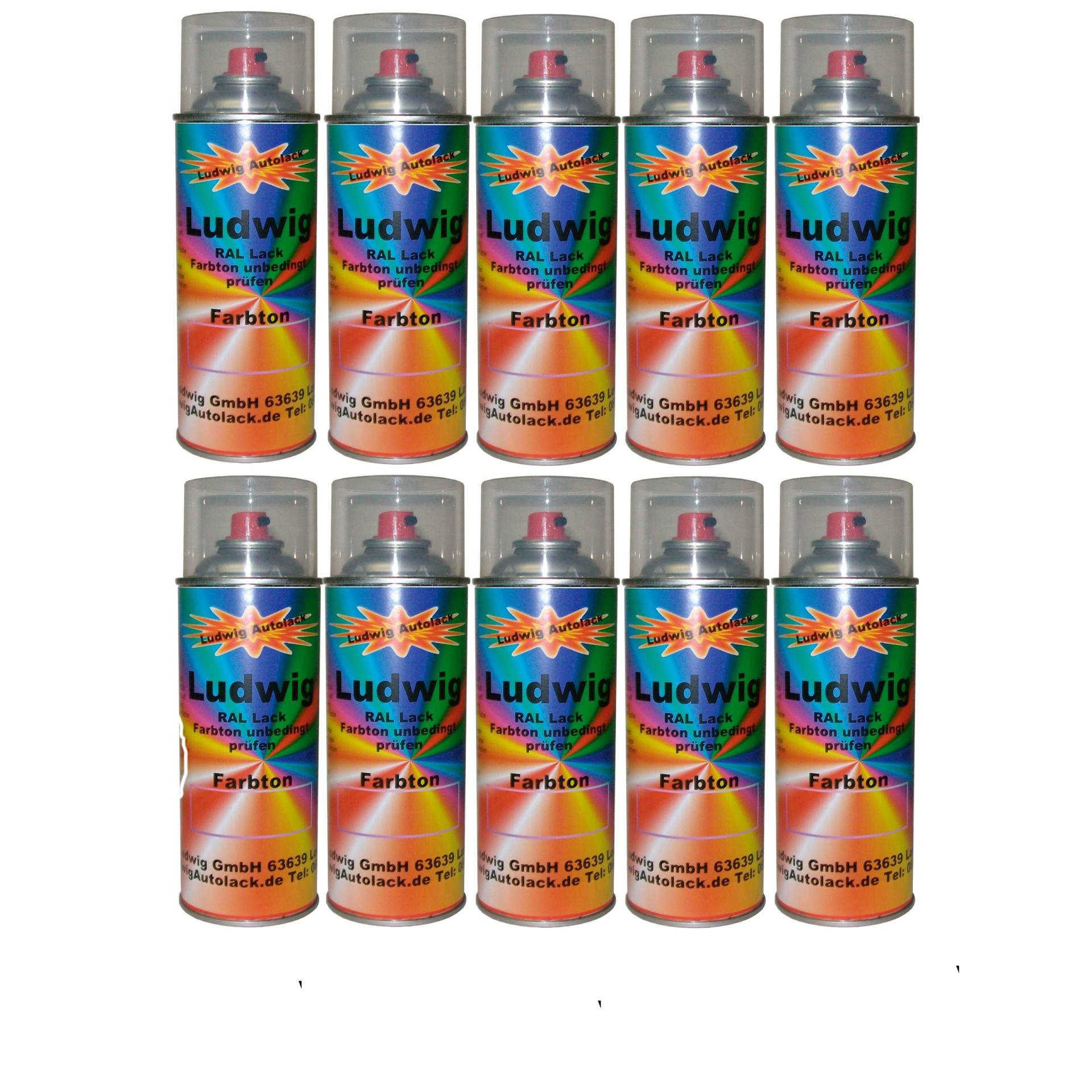 Ludwiglacke 10 Spraydosen 400ml Autolack glänzend RAL 3020 Verkehrsrot von Ludwiglacke