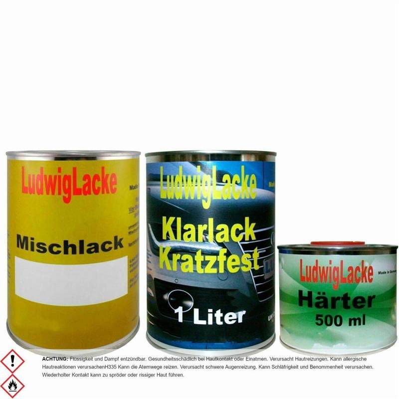 Ludwiglacke 2,5 Liter Lackset in Indienblau 91 LL5M für VW 1Liter Basislack 1Liter Klarlack und 0,5Liter Härter von Ludwiglacke