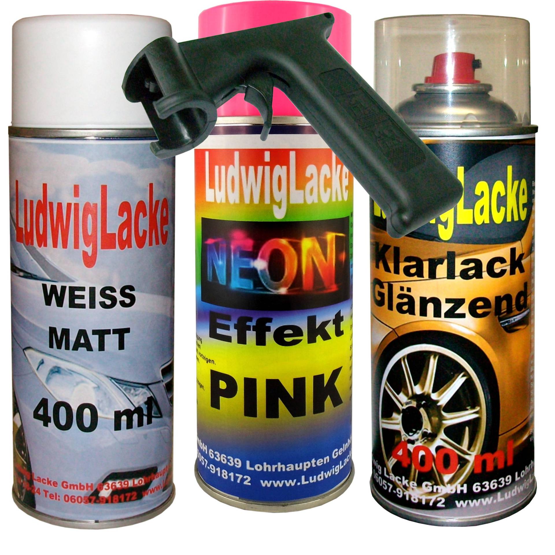 Ludwiglacke Neon Lack Spray Set pink 3 Spraydosen a 400ml + Spraydosen Handgriff Ludwiglacke Neon Lack Spray Set pink 3 Spraydosen a 400ml + Spraydosen Handgriff von Ludwiglacke