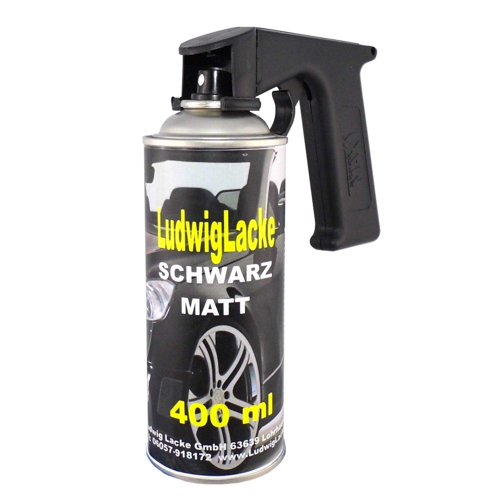 Schwarz matt 1 Spraydose AUTOLACK Lackspray 400ml & Haltegriff von Ludwiglacke