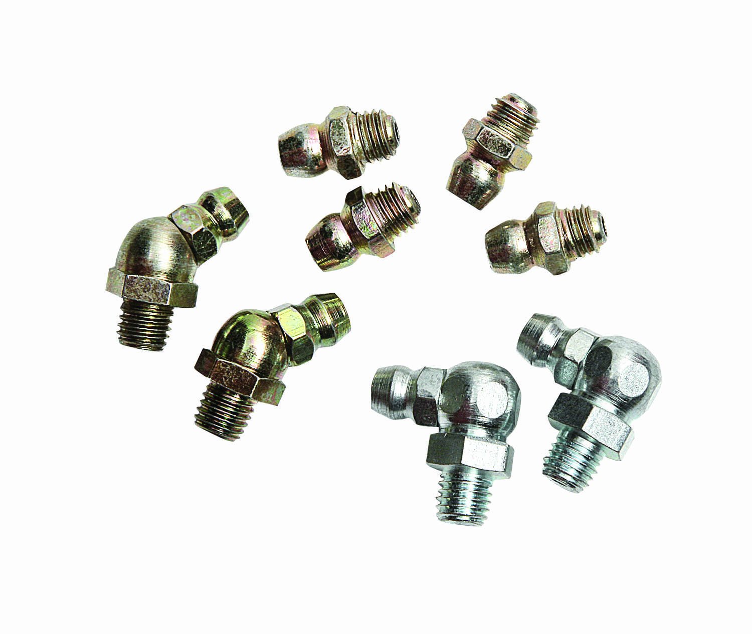 Lumax LX-4801 Gold/Silber (SAE) 1/4"-28 Kegelgewinde 8-teiliges Schmiernippel-Sortiment Jede Armatur Wird einzeln geprüft und Chargengeprüft bis 5.000 PSI. von Lumax