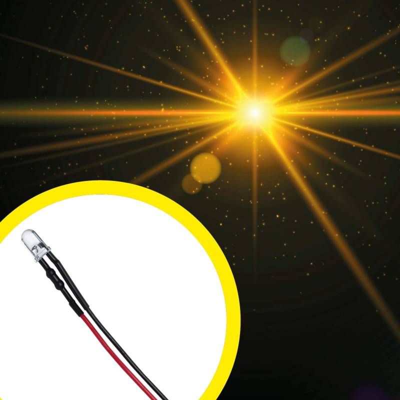 Lumetheus LED verkabelt 12 Volt 3mm Farbe gelb verkabelte LEDs mit Kabel verlötet 12V Widerstand gelbe Leuchtdioden von Lumetheus