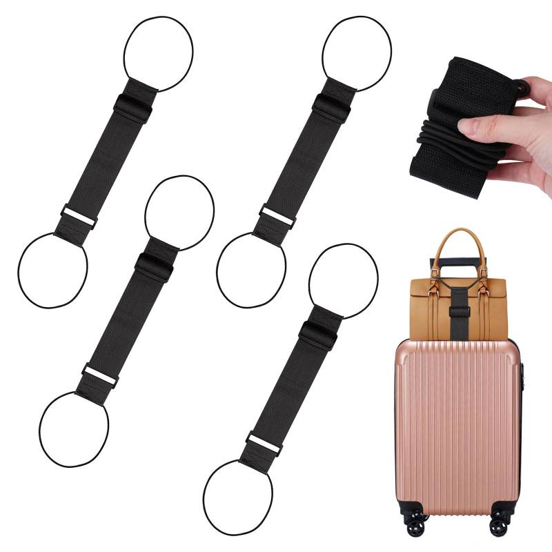 4 Stück Verstellbare 27-40 cm Tragbar Koffergurt, 6cm Breit Elastischer Befestigungsgurt für Gepäck, Schwarz Gepäck Fester Riemen, für Handgepäck Taschen Handtaschen Kosmetikkoffer Rucksäcke von LuminaryLair